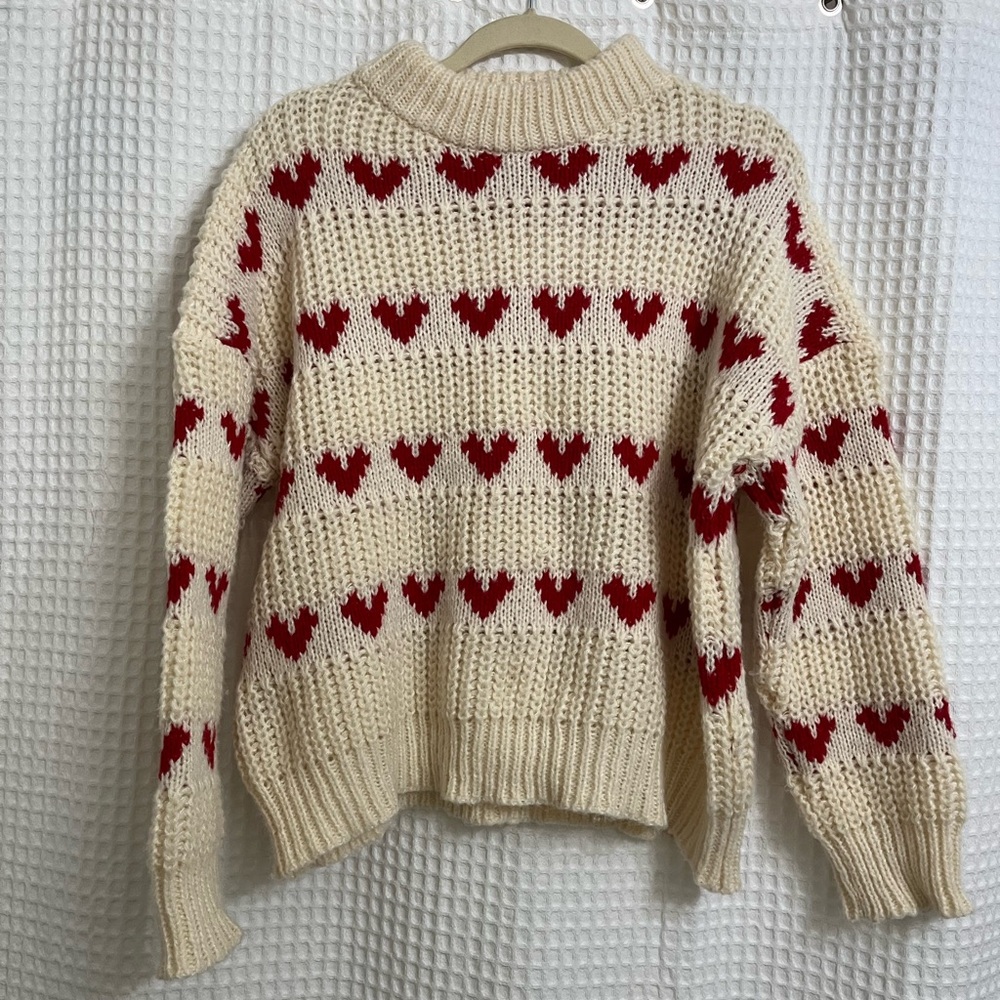Oversized knit heart crewneck sweater